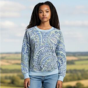 Talbots Paisley Pullover Sweatshirt Blouson Sleeves